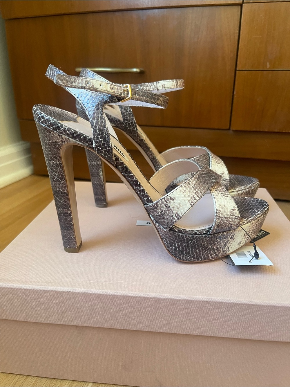 Miu Miu Roccia Snake-Print Platform Sandals size 39.5 NWT